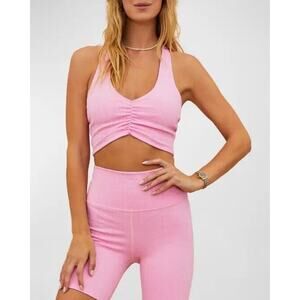 Beach Riot Mindy Longline Sports Bra Size Medium Light Pink Cable Textured